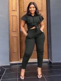 Lapel Ruffled Sleeve Single-breasted Lace-up Pants Set BS-1375