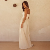 Deep V Neck Backless Maxi Dress FL-YJ24667PFO