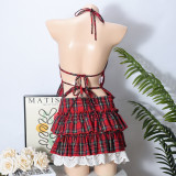 Cutout Strappy Backless Top Ruffle Skirt Plaid Set GNZD-51579SBD
