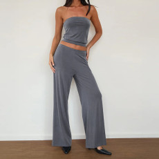 Sexy Wrap Chest Tops Casual Two Piece Pants Set FL-YJ25008PFO