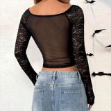 Sexy V Neck Lace Crop Tops GNZD-51552TBD