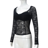 Sexy V Neck Lace Crop Tops GNZD-51552TBD
