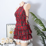 Cutout Strappy Backless Top Ruffle Skirt Plaid Set GNZD-51579SBD