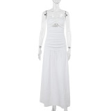 Sexy Solid Color Hollow Out Tube Top Maxi Dress FL-YJ24627PFO