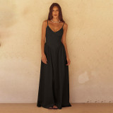 Deep V Neck Backless Maxi Dress FL-YJ24667PFO