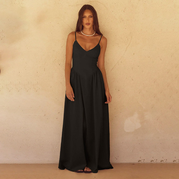 Deep V Neck Backless Maxi Dress FL-YJ24667PFO