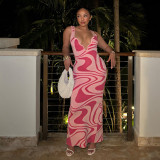 Print Backless Hollow Out Sling Maxi Dress YNSF-2675