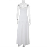 Sexy Solid Color Hollow Out Tube Top Maxi Dress FL-YJ24627PFO