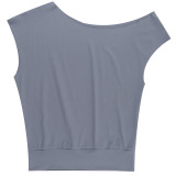 Slash Shoulder Backless Solid Tops FL-YJ25009PFO