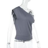 Slash Shoulder Backless Solid Tops FL-YJ25009PFO