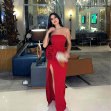 Big Floral Tube Tops Fashion Split Maxi Dress FL-XY24608PFO