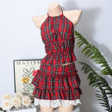 Cutout Strappy Backless Top Ruffle Skirt Plaid Set GNZD-51579SBD