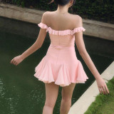 Solid Color Off Shoulder Solid Mini Dress FL-XY24659PFO