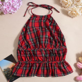 Cutout Strappy Backless Top Ruffle Skirt Plaid Set GNZD-51579SBD