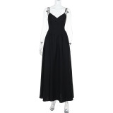 Deep V Neck Backless Maxi Dress FL-YJ24667PFO