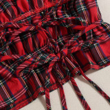Cutout Strappy Backless Top Ruffle Skirt Plaid Set GNZD-51579SBD