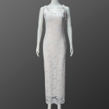 Strappy Bow Backless Lace Double Layer Long Dress GNZD-51526DHD