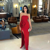 Big Floral Tube Tops Fashion Split Maxi Dress FL-XY24608PFO