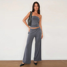 Sexy Wrap Chest Tops Casual Two Piece Pants Set FL-YJ25008PFO