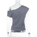 Slash Shoulder Backless Solid Tops FL-YJ25009PFO