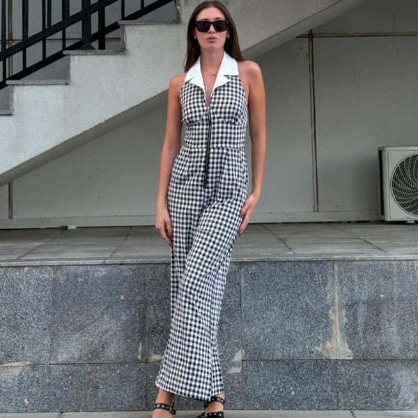 Plaid Print Sleeveless Backless Jumpsuit GNZD-51580JHD
