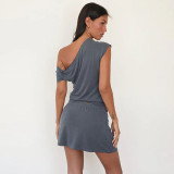 Slash Shoulder Backless Solid Tops FL-YJ25009PFO