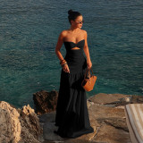 Sexy Solid Color Hollow Out Tube Top Maxi Dress FL-YJ24627PFO
