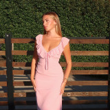 Sexy Ruffle Lace-Up Slim Maxi Dress FL-YJ24657P
