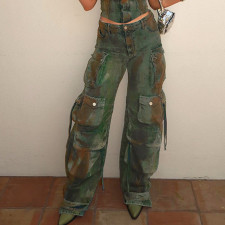 Vintage Colorful Multi-Pocket Loose Jeans GMWF-AL6999