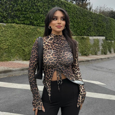 Leopard Print Long Sleeve Skinny T Shirt GNZD-51445TBD