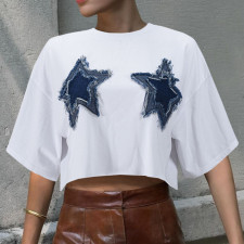 Loose Star Denim Patch T-shirt GNZD-011489TBR