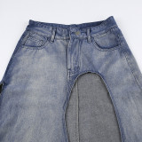 Irregular Sexy Gradient High Split Denim Half Skirt GMWF-2968