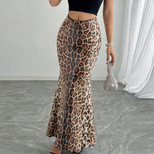 Leopard Print Sequin Patchwork Double Layered Long Skirt GNZD-51515DHD