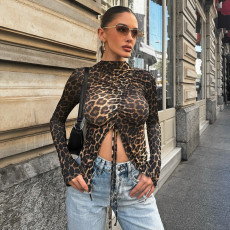 Leopard Print Long Sleeve Skinny T Shirt GNZD-51445TBD