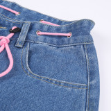 Contrast Color Heart Graffiti Print Loose Jeans GMWF-AL69572