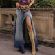 Irregular Sexy Gradient High Split Denim Half Skirt GMWF-2968