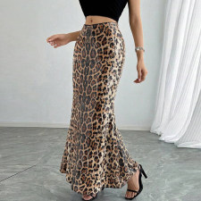 Leopard Print Sequin Patchwork Double Layered Long Skirt GNZD-51515DHD