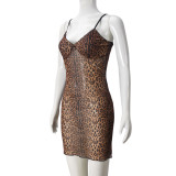 V Neck Sling Leopard Print Mini Dress GNZD-51446DBD