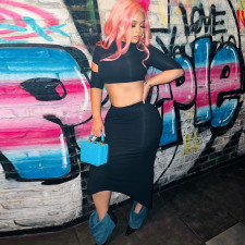 Solid Color Crop Tops And Long Skirt 2 Piece Set GNZD-9209SD