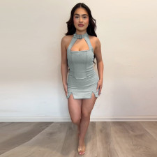Sexy Solid Color Halterneck Mini Dress GNZD-51177DHD