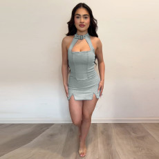 Sexy Solid Color Halterneck Mini Dress GNZD-51177DHD