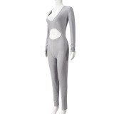V Neck Hollow Out Long Sleeve Jumpsuit GNZD-51468JHD