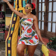Sexy Print Sling Backless Irregular Dress GNZD-41427DHG