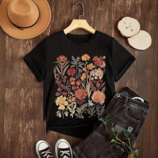 Colorful Floral Print Loose Short Sleeve T-shirt GYIQ-ZB113856C