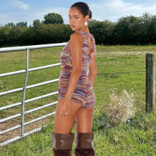 Color Block Hollow Out Skinny Romper GNZD-51430JBD