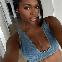 Wash Sexy Vest Back Button Denim Top GNZD-51071THD