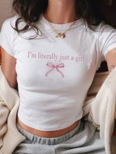 Bowknot Printed Crew Neck T-Shirt GYIQ-ZW113682B ZB113683B