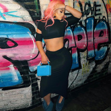 Solid Color Crop Tops And Long Skirt 2 Piece Set GNZD-9209SD