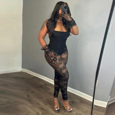 Patchwork See-through Hollow Out Jumpsuit GNZD-51315JHD