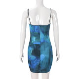 Backless Print Zipper Slling Mini Dress GNZD-51323DHD